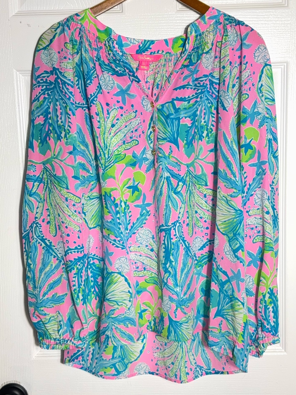 Lilly Pulitzer Elsa 100% Silk Blouse Top Size Large - Picture 2 of 6